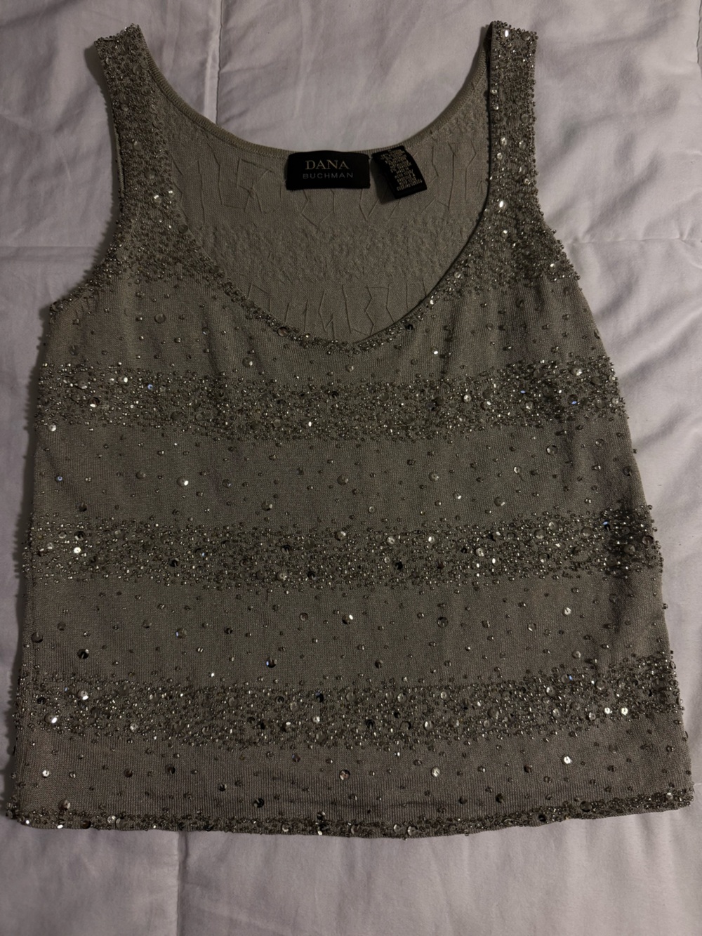 Dana Buchman Silver Beaded Knit Top